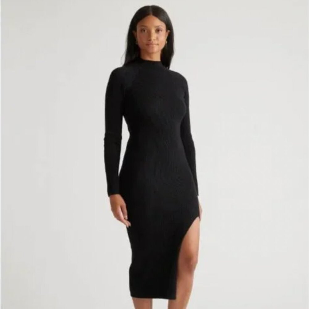 Quince Eco-Knit Ribbed Mock Neck Sweater Dress Size M (NWOT)